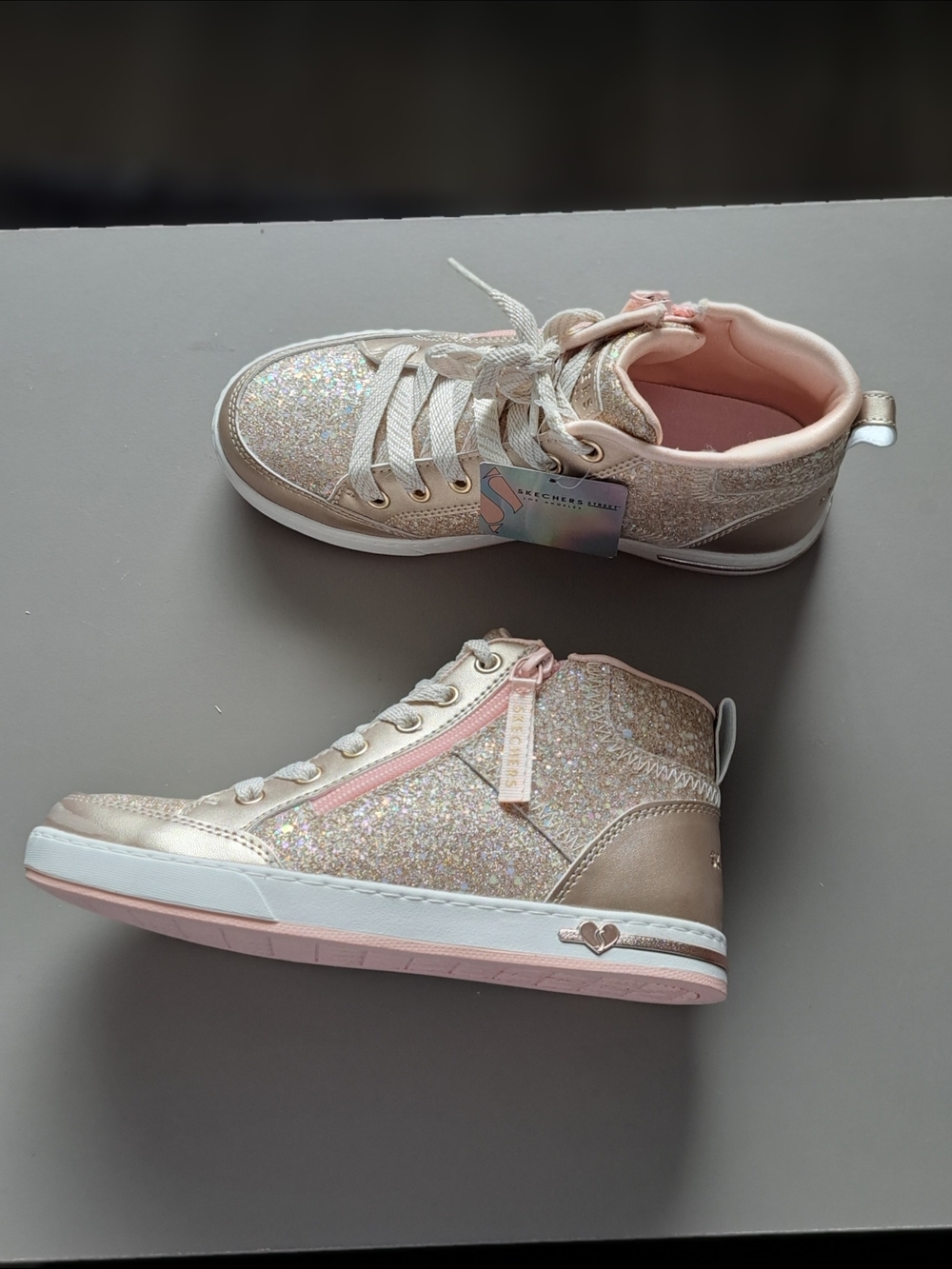 Skechers Glitter High-Top Sneakers - Pink / Gold
